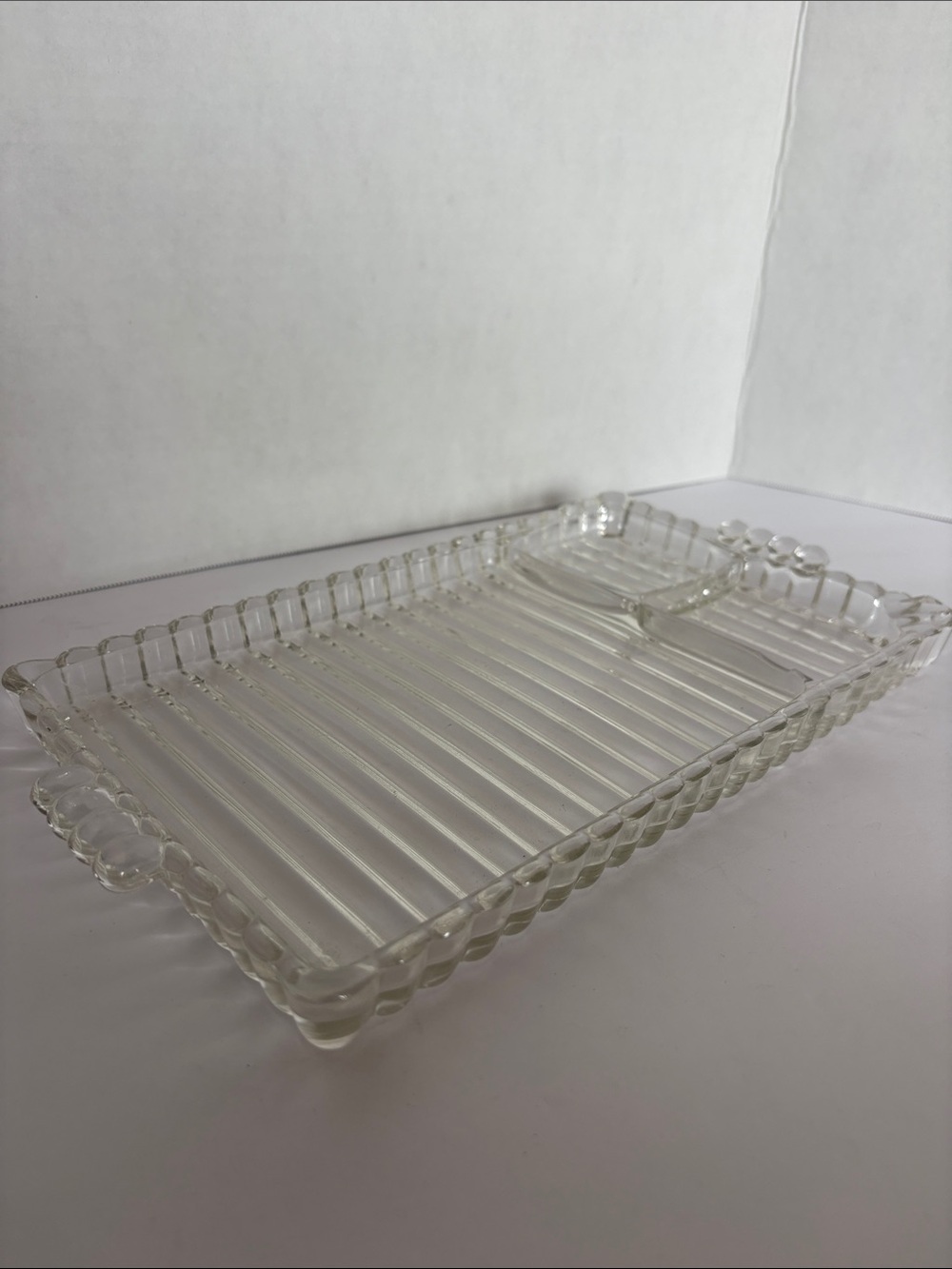Vintage Hazel Atlas Clear Glass Ribbed Divided Snack Party Tray